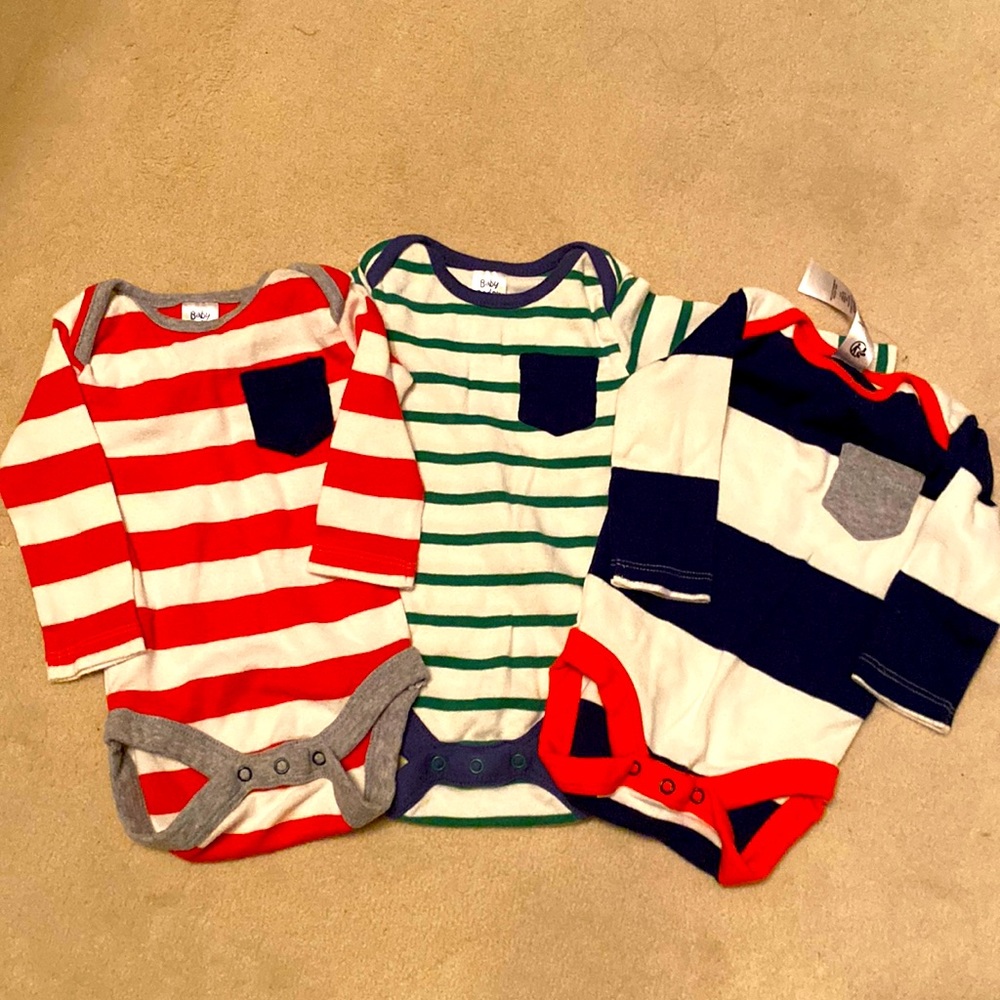 Baby Boden long sleeve striped onesies - 3pack (0-3m).
